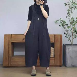 Tassel Straps Casual Loose Cotton Linen Gardening Overalls
