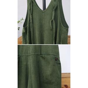 Tassel Straps Casual Loose Cotton Linen Gardening Overalls