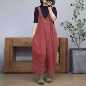 Tassel Straps Casual Loose Cotton Linen Gardening Overalls