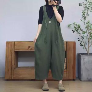 Tassel Straps Casual Loose Cotton Linen Gardening Overalls