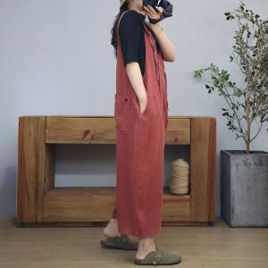 Tassel Straps Casual Loose Cotton Linen Gardening Overalls