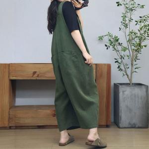 Tassel Straps Casual Loose Cotton Linen Gardening Overalls