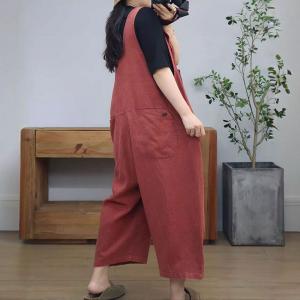 Tassel Straps Casual Loose Cotton Linen Gardening Overalls
