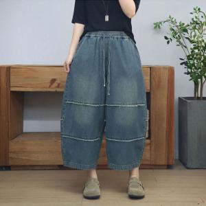 Drawstring Waist Baggy Fringed Relaxed Jeans