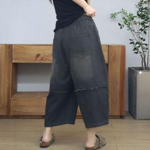 Drawstring Waist Baggy Fringed Relaxed Jeans