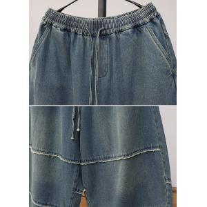 Drawstring Waist Baggy Fringed Relaxed Jeans