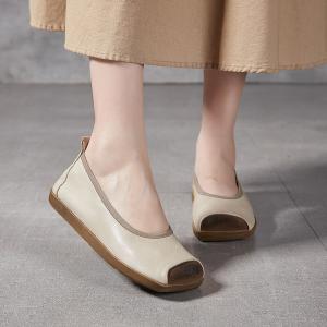 Square Toe Leather Casual Comfortable Teacher Flats