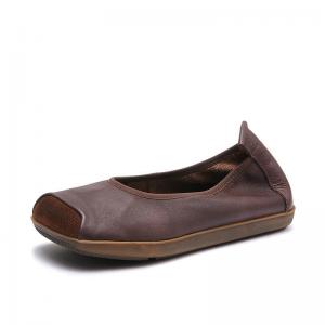 Square Toe Leather Casual Comfortable Teacher Flats