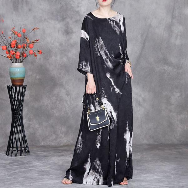 White Prints Black Asymmetrical Tunic with Long Palazzo Pants