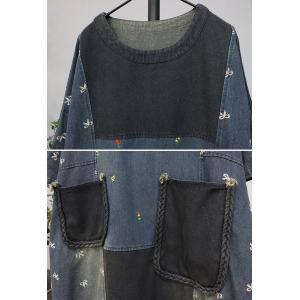 Black Pockets Colored Patchwork Embroidered Jean Dress