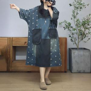 Black Pockets Colored Patchwork Embroidered Jean Dress