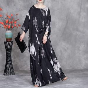 White Prints Black Asymmetrical Tunic with Long Palazzo Pants
