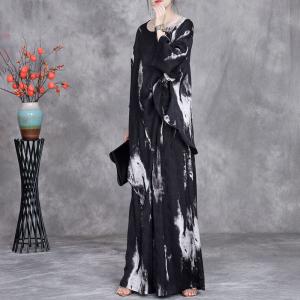 White Prints Black Asymmetrical Tunic with Long Palazzo Pants