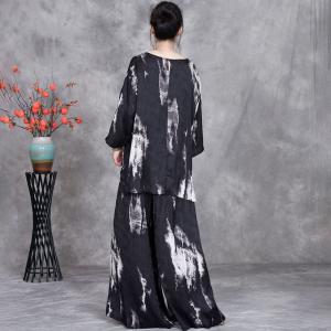 White Prints Black Asymmetrical Tunic with Long Palazzo Pants
