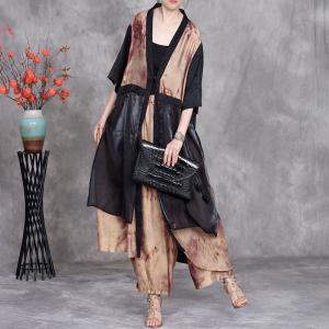 Spring Cozy Silk Cardigan with Printed Harem Pants Sets