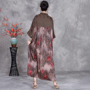 Fringed Buttons Red Peony Prints Ethnic Dress