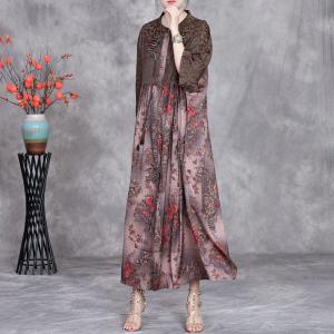 Fringed Buttons Red Peony Prints Ethnic Dress
