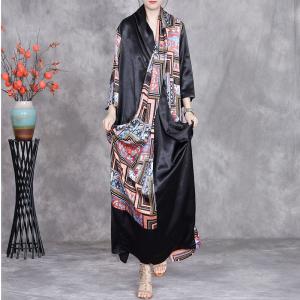 Abstract Totem Prints Black Front Cross Kimono Dress