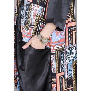 Abstract Totem Prints Black Front Cross Kimono Dress