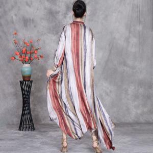 Flowers Patchwork Striped Silk Long Cardigan