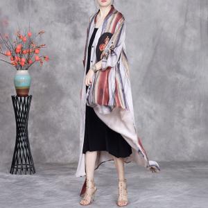 Flowers Patchwork Striped Silk Long Cardigan