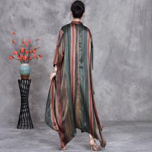 Flowers Patchwork Striped Silk Long Cardigan