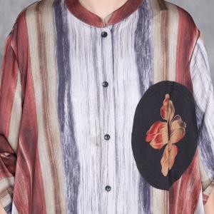 Flowers Patchwork Striped Silk Long Cardigan