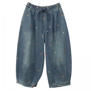 90s Fashion Lazy Day Baggy Floral Embroidered Jeans Women