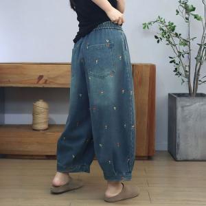 90s Fashion Lazy Day Baggy Floral Embroidered Jeans Women