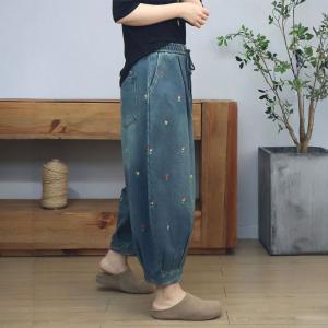 90s Fashion Lazy Day Baggy Floral Embroidered Jeans Women