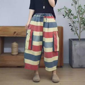 Side Pockets Chunky Striped Dad Jeans