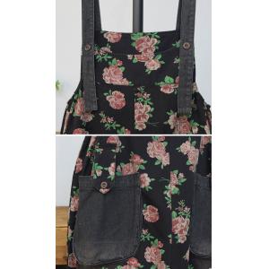 Red Roses Patterns Baggy Black Gardening Farm Overalls