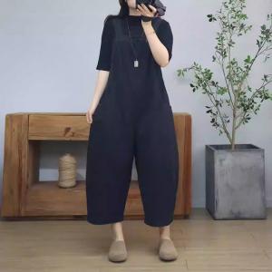Casual Loose Cotton Plain Summer Overalls