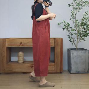 Casual Loose Cotton Plain Summer Overalls