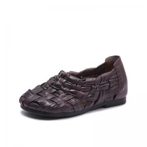Pop Colors Cowhide Low Heels Woven Shoes