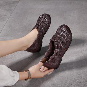 Pop Colors Cowhide Low Heels Woven Shoes