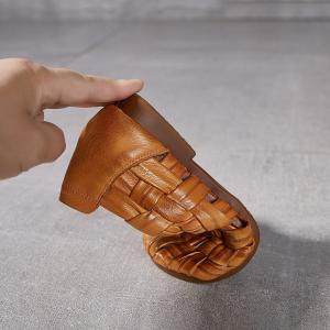 Pop Colors Cowhide Low Heels Woven Shoes