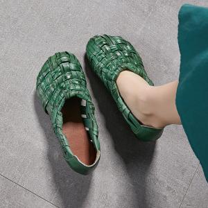 Pop Colors Cowhide Low Heels Woven Shoes