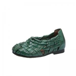 Pop Colors Cowhide Low Heels Woven Shoes