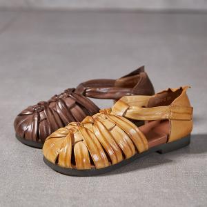 Tropical Travel Leather Woven Gladiator Sandals
