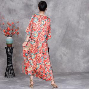 Ethnic Chinese Printed Loose Tied Dress