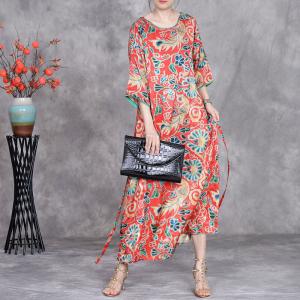Ethnic Chinese Printed Loose Tied Dress
