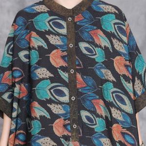 Blue Printed Plus Size Silky Summer Modest Dress