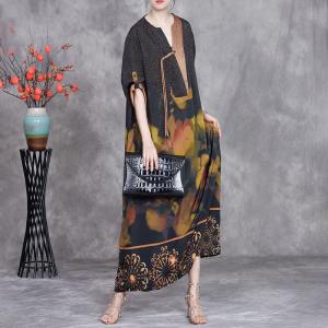 Yellow Flowers Printed Fringed Pankou Ethnic Dress