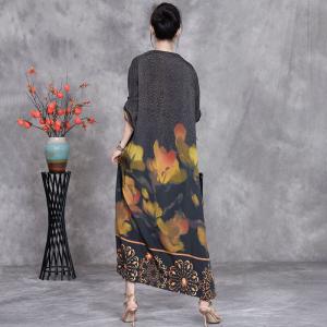 Yellow Flowers Printed Fringed Pankou Ethnic Dress