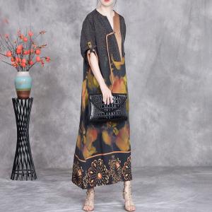 Yellow Flowers Printed Fringed Pankou Ethnic Dress