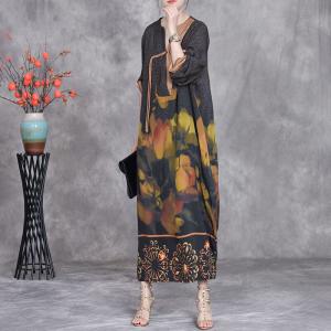 Yellow Flowers Printed Fringed Pankou Ethnic Dress