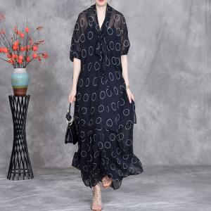 White Dots Sheer Shirt with Silk Black Skirt