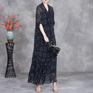 White Dots Sheer Shirt with Silk Black Skirt