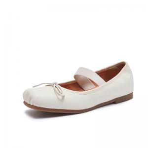 Bowknot Square Toe Leather Ballet Flats